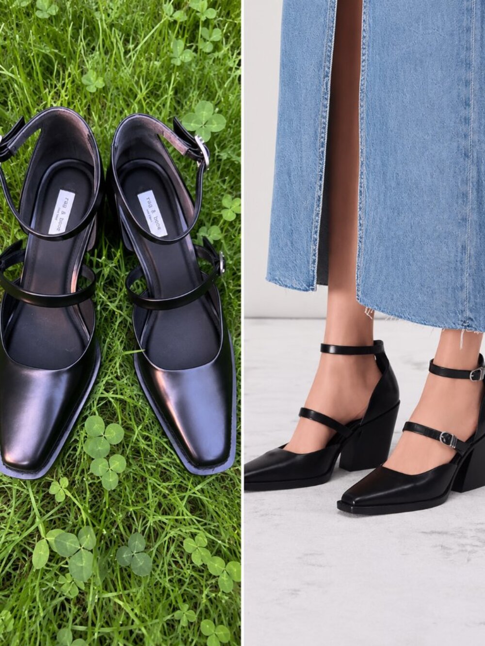 NIB Rag & Bone Joni Mary Jane Leather Heel Mules Black Suede Size: 39